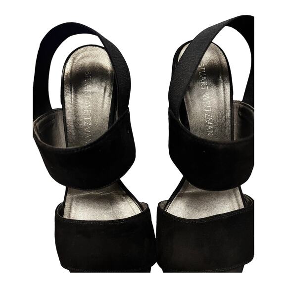 STUART WEITZMAN Suede Black Sandals Leather Block Heels Slingback Spain 8.5M EUC - Picture 6 of 10